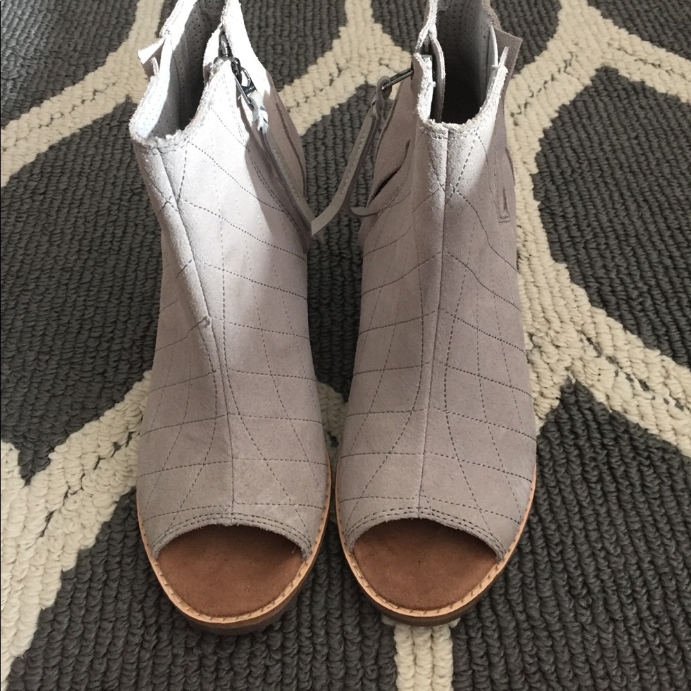 Toms Gray Quilted Suede Peep-Toe Ankle Booties